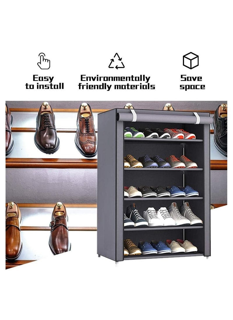 Eworld - 5 Layer Stylish Shoe Organizer Rack for Entryway Hallway Storage Furniture with 5 Open Shelves - Image 1