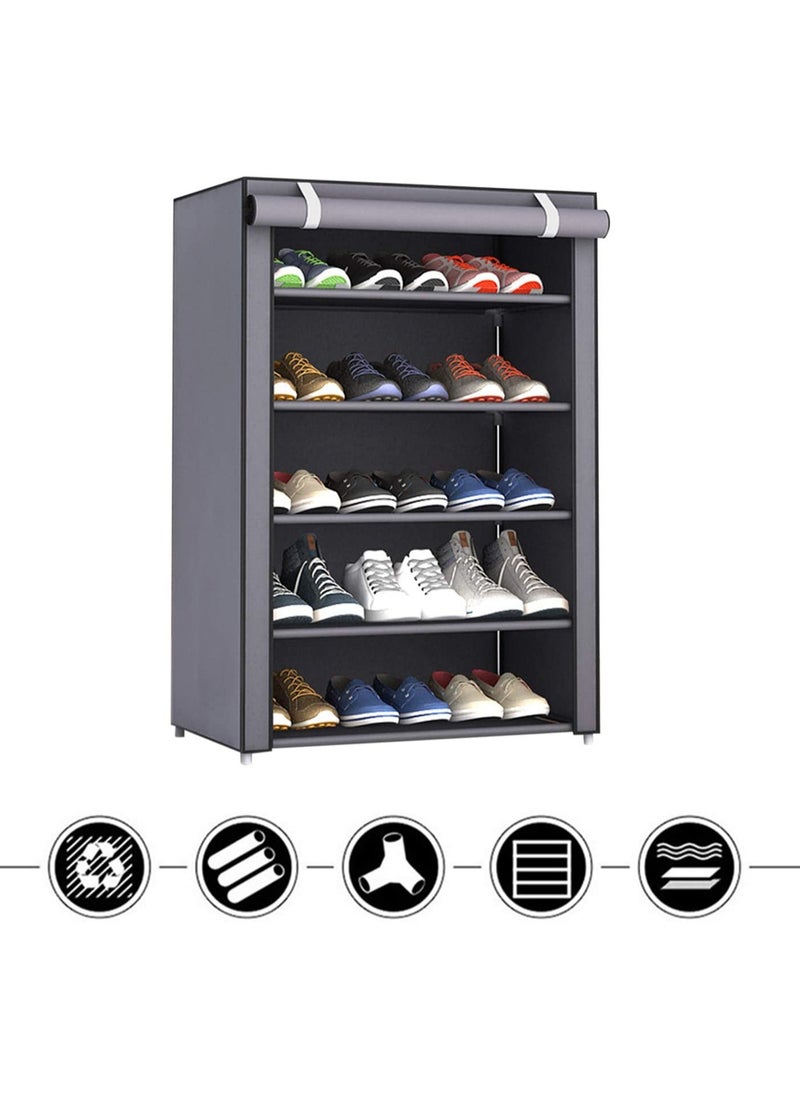Eworld - 5 Layer Stylish Shoe Organizer Rack for Entryway Hallway Storage Furniture with 5 Open Shelves - Image 1