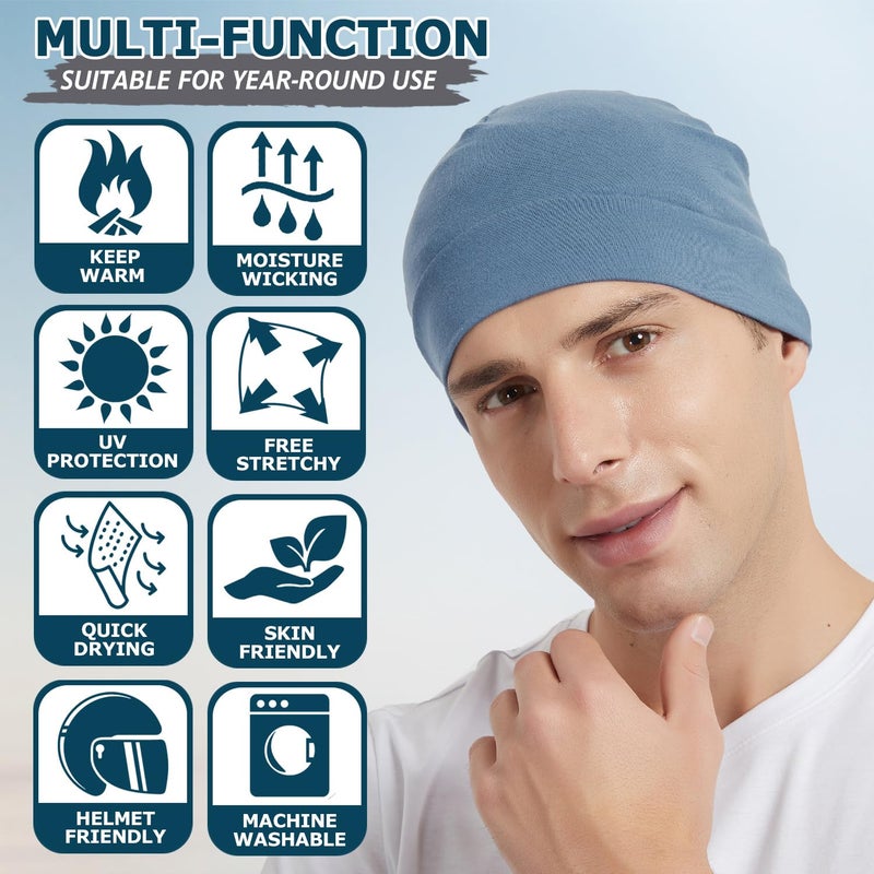Headshion Cotton Skull Caps for Men Women,4-Pack Lightweight Beanie Sleep Hats Breathable Helmet Liner - Image 3