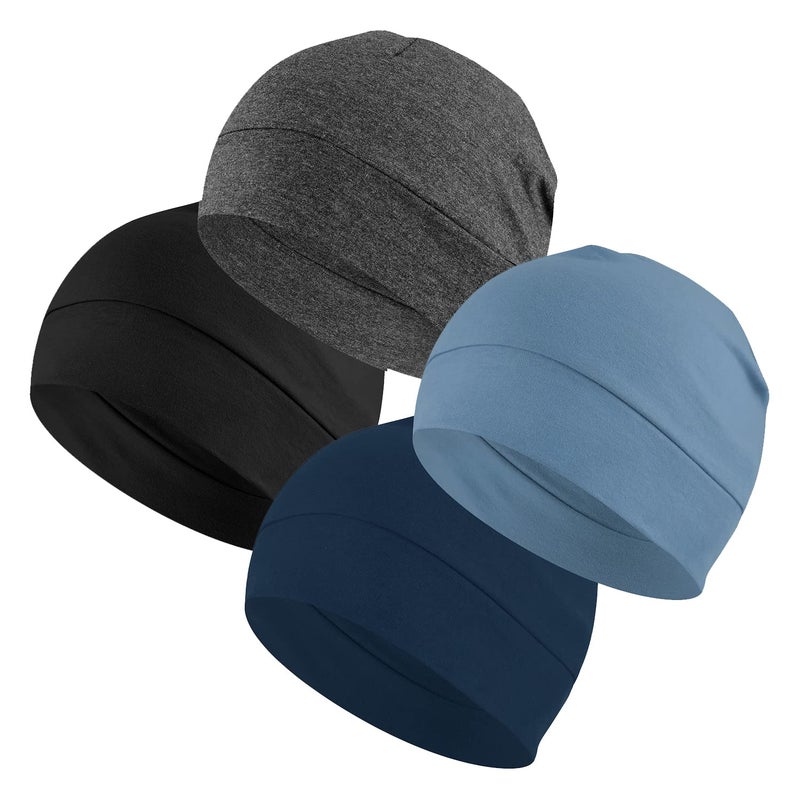 Headshion Cotton Skull Caps for Men Women,4-Pack Lightweight Beanie Sleep Hats Breathable Helmet Liner - Image 1