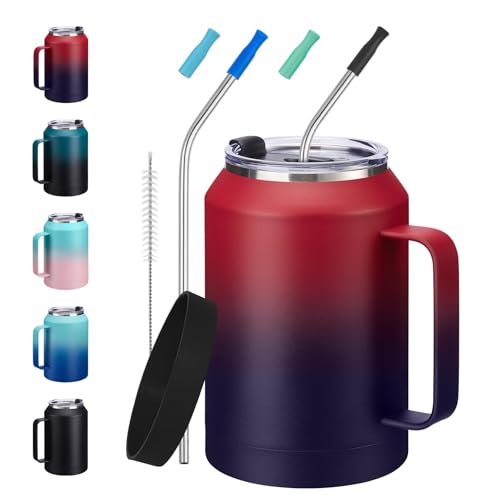 VICKNIY StainlessSteel Coffee Cup 32 oz Mug Tumbler with Handle Straws Protective Boot Keep Cold 36hrs Hot 24hrs Insulated Tumbler Water Cup Leakproof Big Travel Mugs Thermal Flask Water Bottle - Image 1