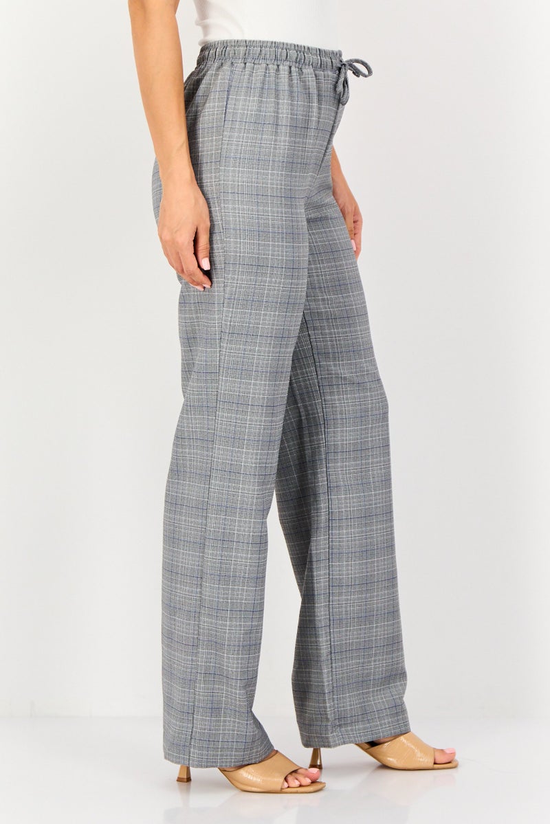 trendyol Women Regular Fit Micro Checked Wide Leg Pants, Multicolor - Image 2