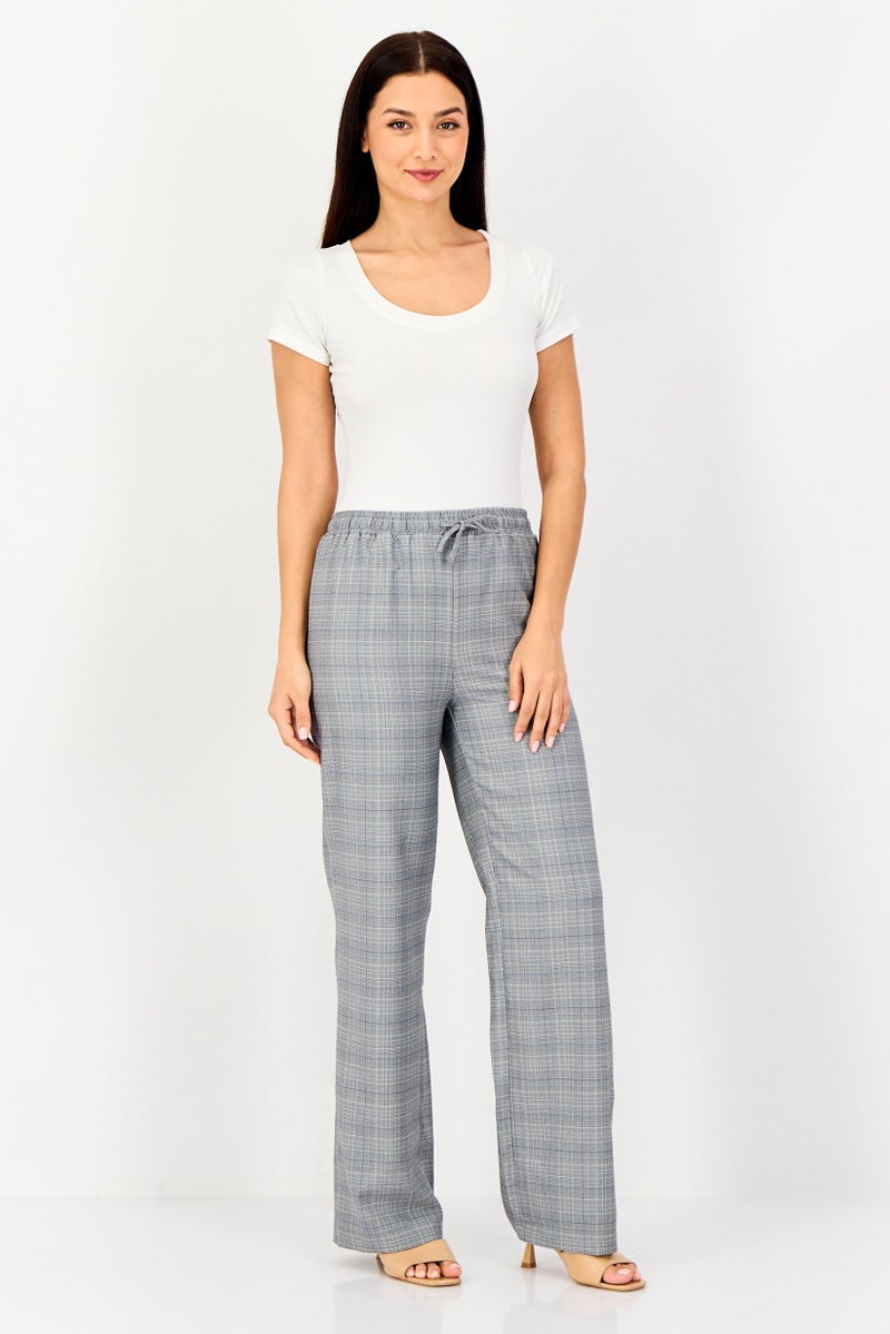 trendyol Women Regular Fit Micro Checked Wide Leg Pants, Multicolor - Image 3