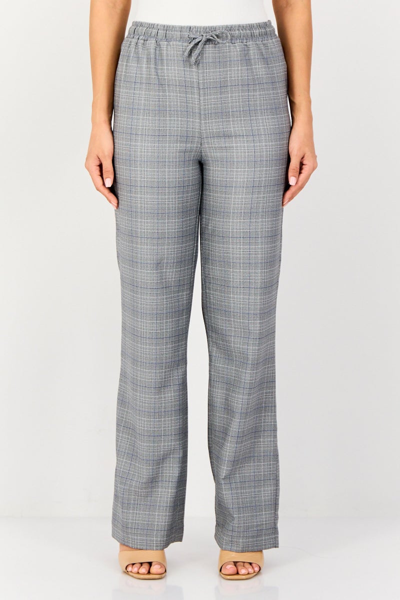 trendyol Women Regular Fit Micro Checked Wide Leg Pants, Multicolor - Image 1