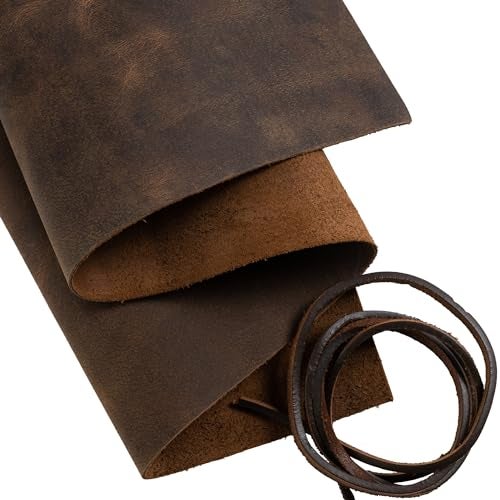 Moonster Genuine Leather Sheets for Crafts, Tooling Leather Sheet 12"x24" – Full Grain Buffalo Leather Fabric, Leather Crafting Kit, Veg Tan Leather for Leather Craft with 36" Cord – Soft Brown - Image 1