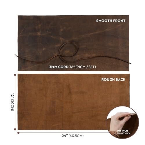 Moonster Genuine Leather Sheets for Crafts, Tooling Leather Sheet 12"x24" – Full Grain Buffalo Leather Fabric, Leather Crafting Kit, Veg Tan Leather for Leather Craft with 36" Cord – Soft Brown - Image 3