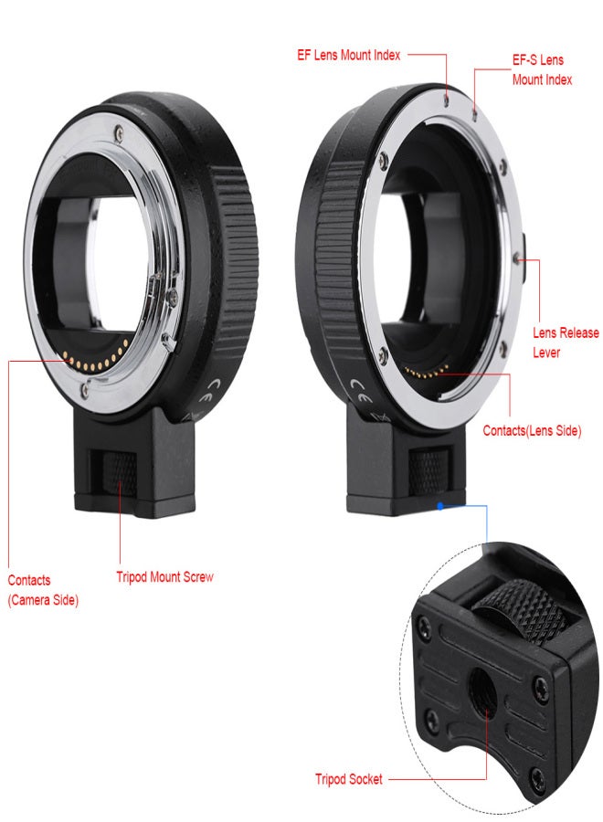 حلقة محول التركيز التلقائي AF EF-NEXII لعدسات Canon EF و EF-S للاستخدام مع كاميرات Sony NEX E Mount 3/3N/5N/5R/7/A7/A7R/A7S/A5000/A5100/A6000 ذات الإطار الكامل - Image 2