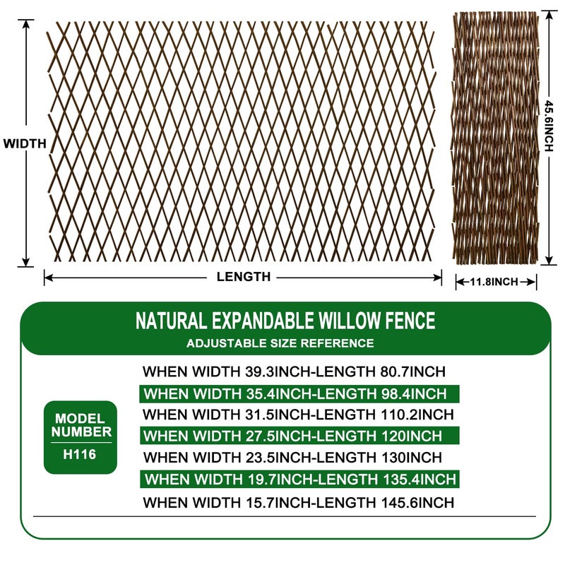 LANDGARDEN Expandable Garden Trellis Plant Support Willow Lattice Fence Panel for Climbing Plants Vine Ivy Rose Cucumbers Clematis - Image 2