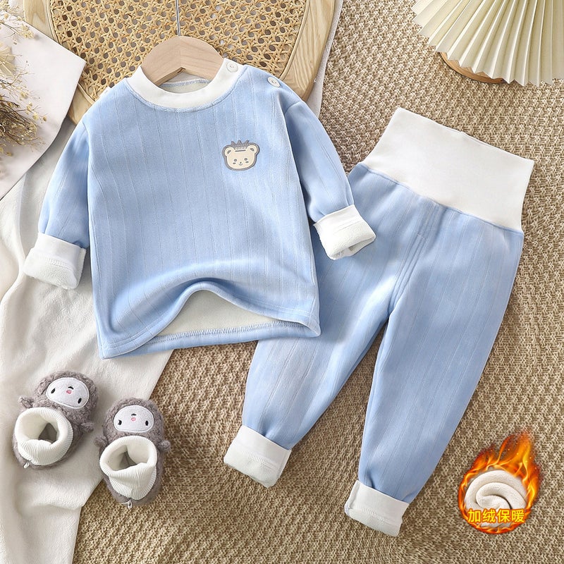 Children'S Thermal Underwear Suit Baby Thickened Clothes Boys And Girls Autumn Clothes Long Pants Baby Fleece-Lined Homewear - Image 3