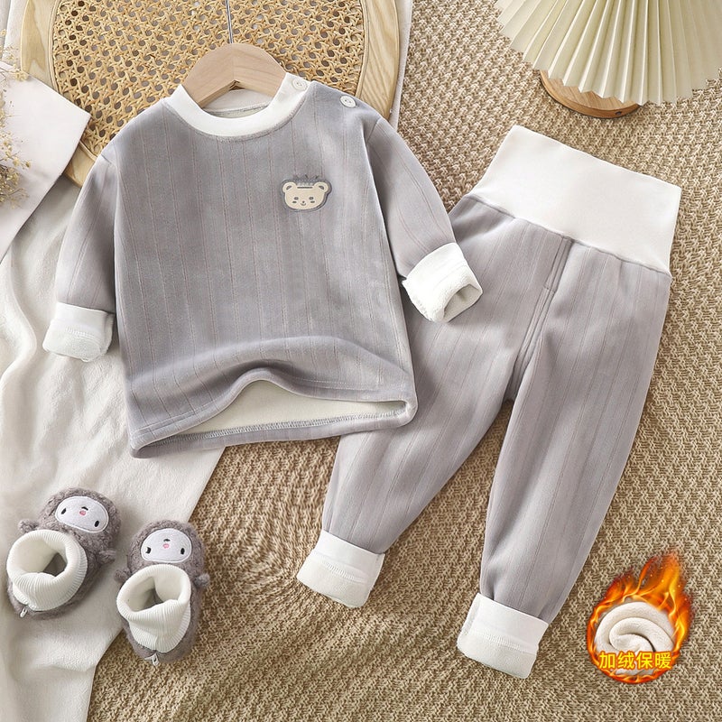Children'S Thermal Underwear Suit Baby Thickened Clothes Boys And Girls Autumn Clothes Long Pants Baby Fleece-Lined Homewear - Image 1