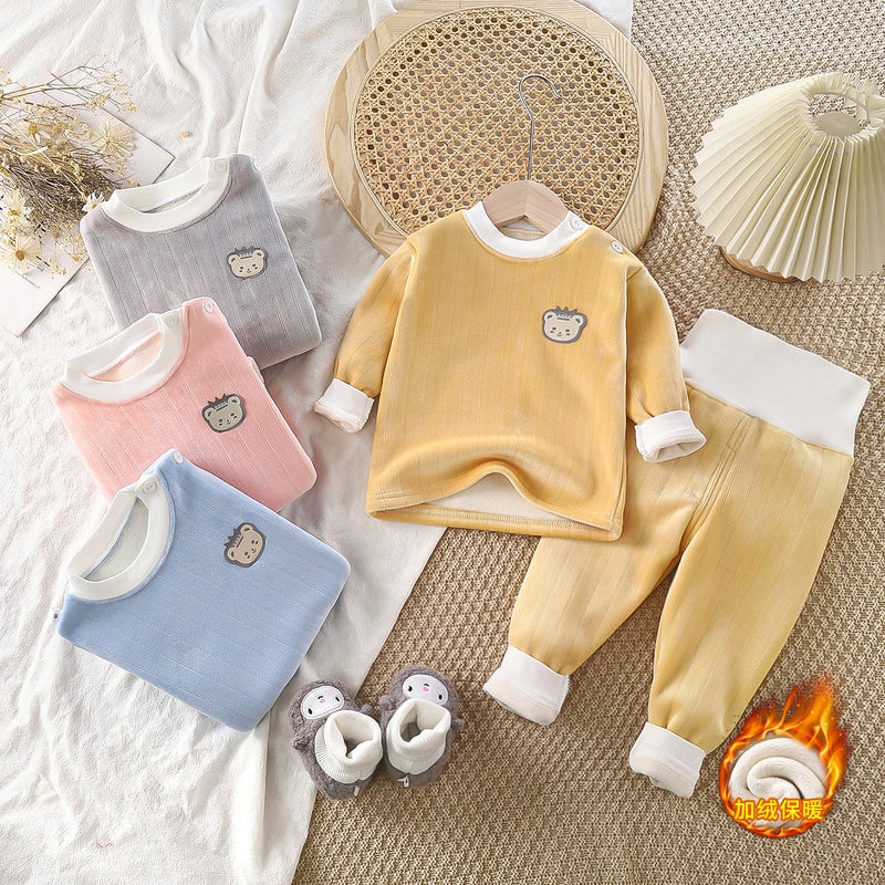 Children'S Thermal Underwear Suit Baby Thickened Clothes Boys And Girls Autumn Clothes Long Pants Baby Fleece-Lined Homewear - Image 2