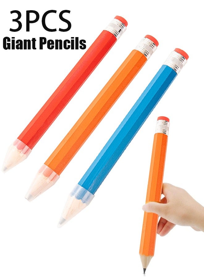 ZVEV 3 Pieces Giant Pencils, Big Wooden Pencil 14 Inch Giant Pencil Props Big Jumbo Extra Large Pencil Funny Novelty Comically Giant Pencil for Kids School Home Office Supplies Party Favors - Image 1