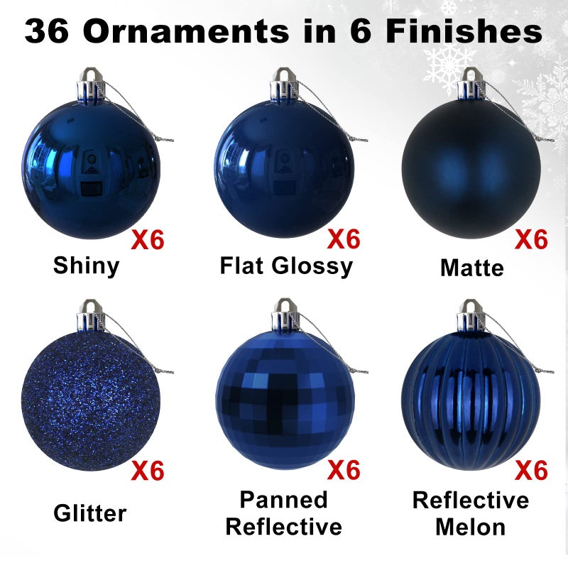 GameXcel Navy Blue 2.5"" Christmas Balls Christmas Tree Decoration Ornaments Shatterproof Hanging Balls for Birthday Halloween Holiday Wedding Decorations Set of 36pcs - Image 2