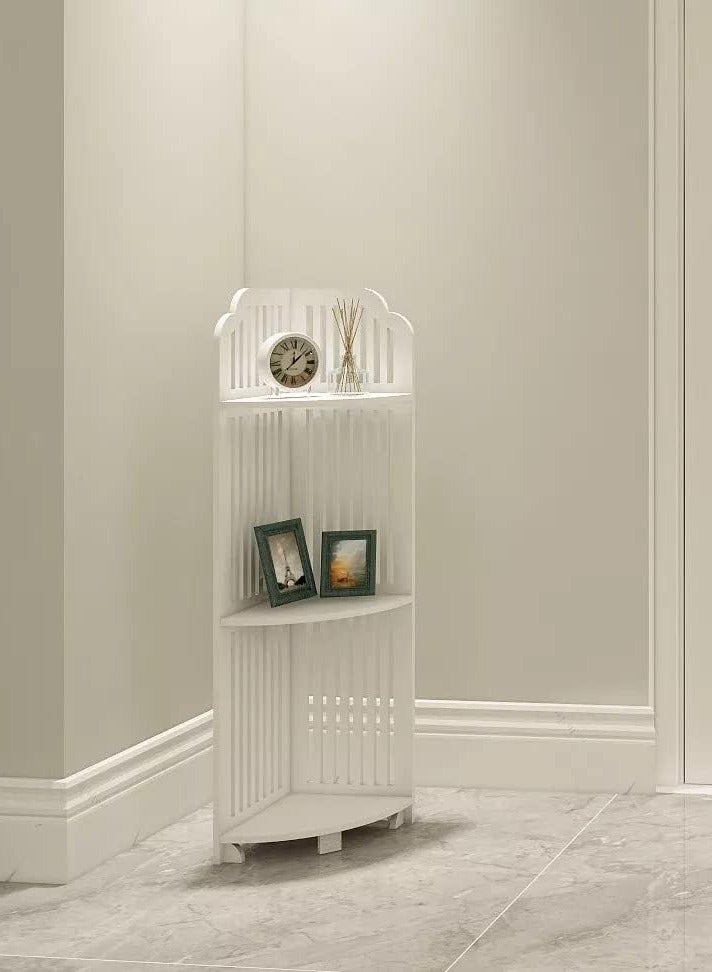 تي بي جي بي خزانة حمام مثلثة للزوايا الجانبية، أرفف تخزين للأرضية، رف رفيع صغير بجانب المرحاض، أبيض - Image 4