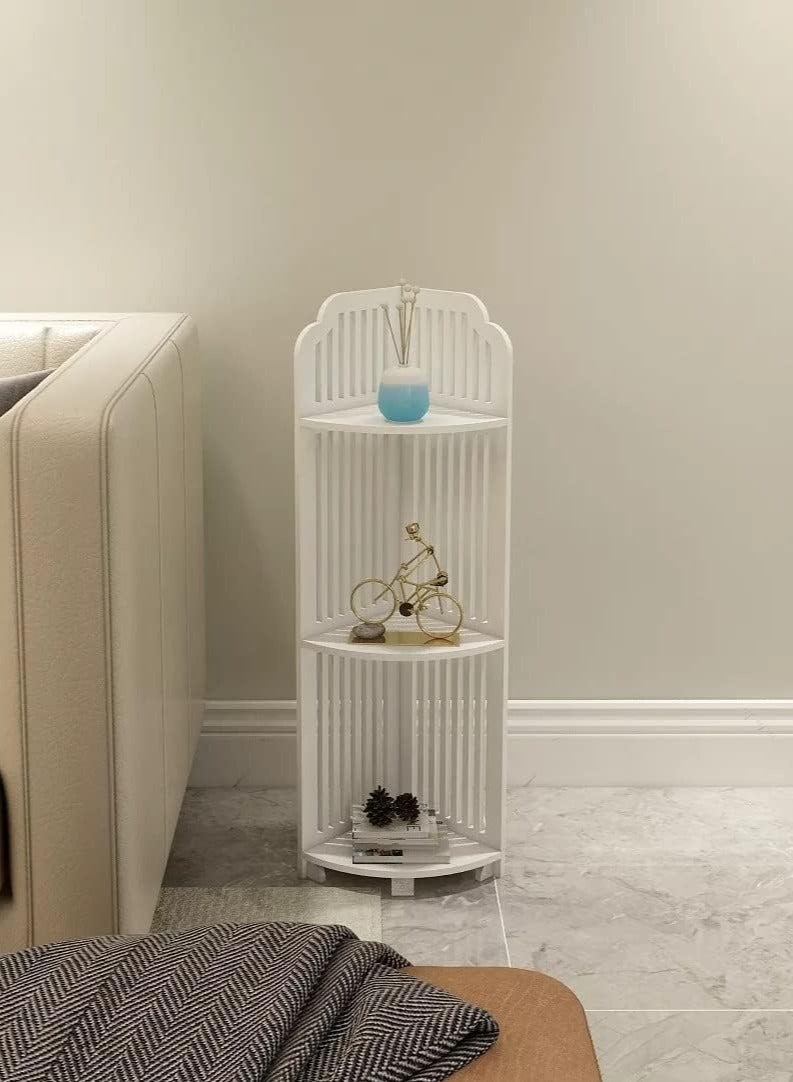 تي بي جي بي خزانة حمام مثلثة للزوايا الجانبية، أرفف تخزين للأرضية، رف رفيع صغير بجانب المرحاض، أبيض - Image 1