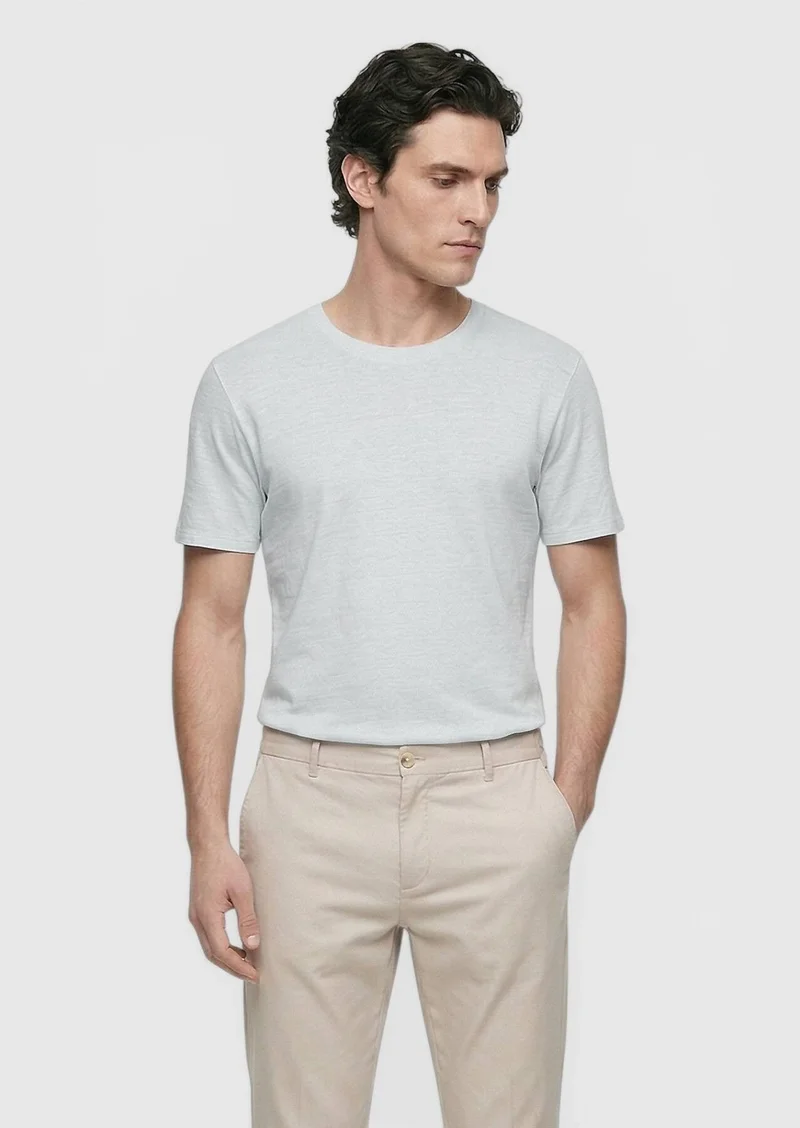 RAMSEY Grey Plain 100% Linen T-Shirt
