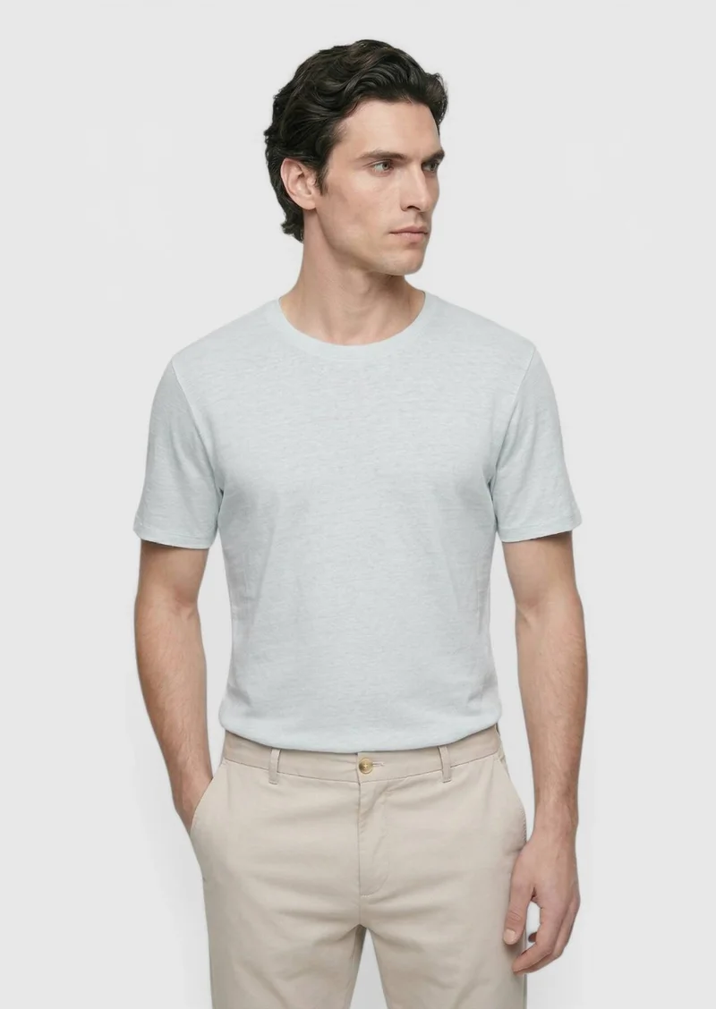 RAMSEY Grey Plain 100% Linen T-Shirt