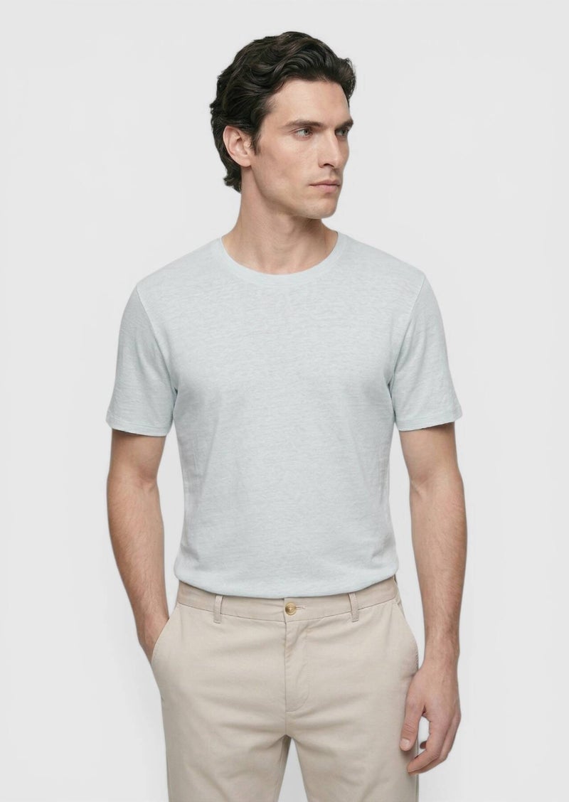 RAMSEY Grey Plain 100% Linen T-Shirt - Image 1