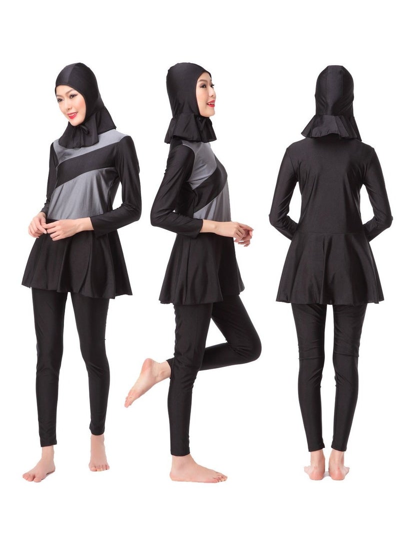 بدلة سباحة إسلامية مسلمة محافظة بأكمام طويلة، طقم بوركيني أسود - Image 1