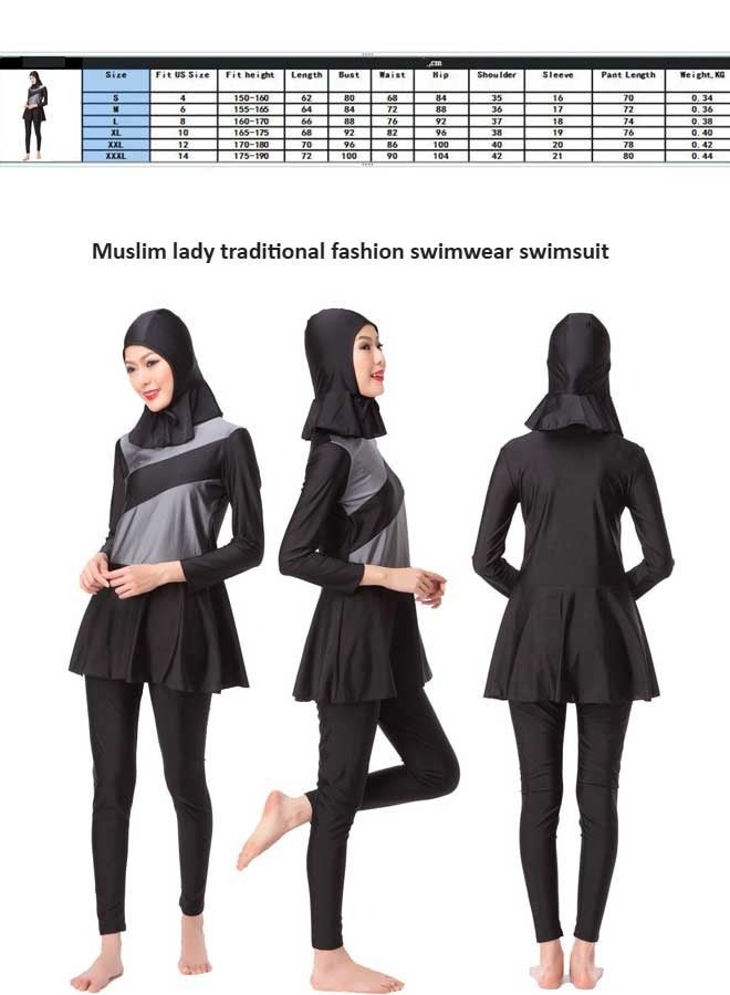 بدلة سباحة إسلامية مسلمة محافظة بأكمام طويلة، طقم بوركيني أسود - Image 5
