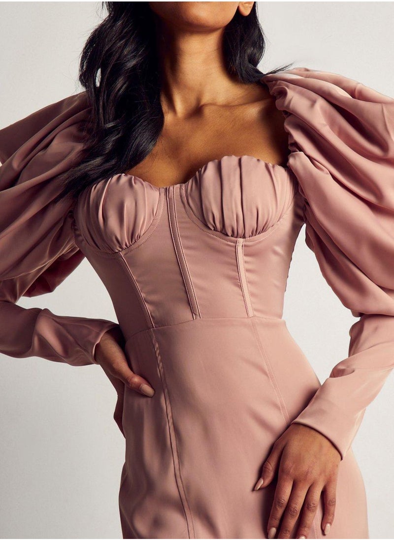 Miss Pap Sweetheart Neck Puff Sleeve Dress  - Image 3