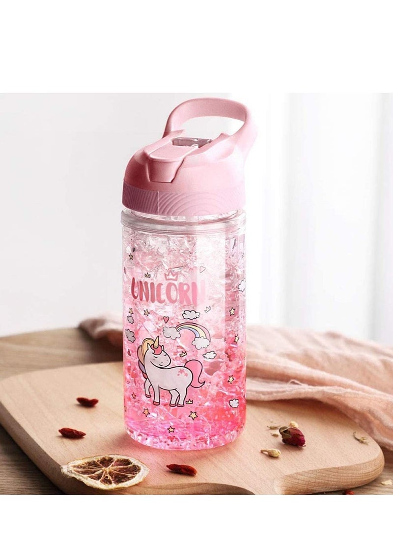 Y&D Water Bottles, Cute Girls for School, Unicorn Bottle with Straw and Safety lock, 400ML/13.5oz Kids, Pink - Image 2