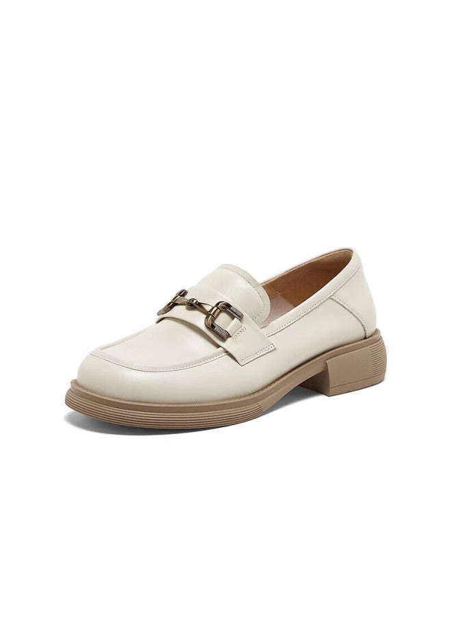 Basto 24 Spring Mall Same Style Simple Metal Buckle Loafers Thick Heel Women's Single Shoes Cb103aa4 Beige Size 37 - Image 4
