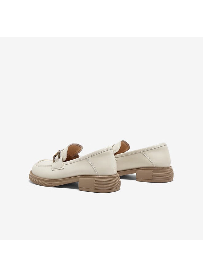Basto 24 Spring Mall Same Style Simple Metal Buckle Loafers Thick Heel Women's Single Shoes Cb103aa4 Beige Size 37 - Image 3
