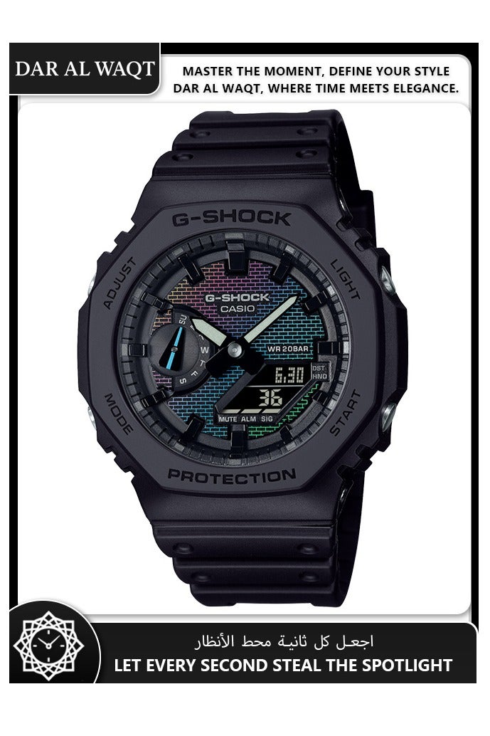 كاسيو ساعة كاسيو جي-شوك GA-2100RW-1A إصدار محدود - تصميم جدار من الطوب بألوان قوس قزح، ومينا متغيرة الألوان، وشاشة رقمية وتناظرية - Image 1