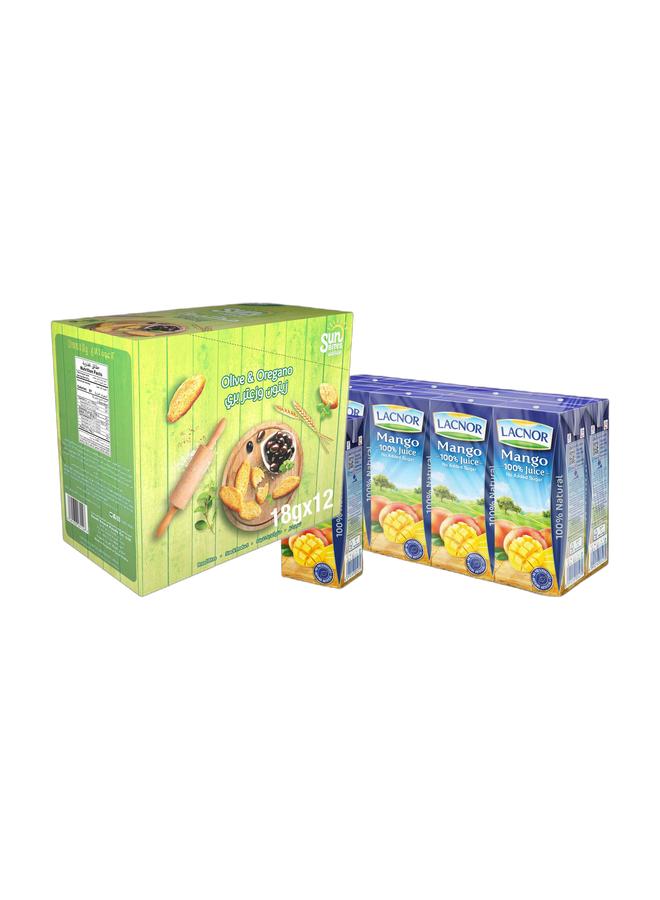 noon Sunbites Olive And Oregano Bread Bites 18grams Pack of 12 + Lacnor 100% Juice, No Added Sugar, Mango 180ml Pack of 8 - Image 1