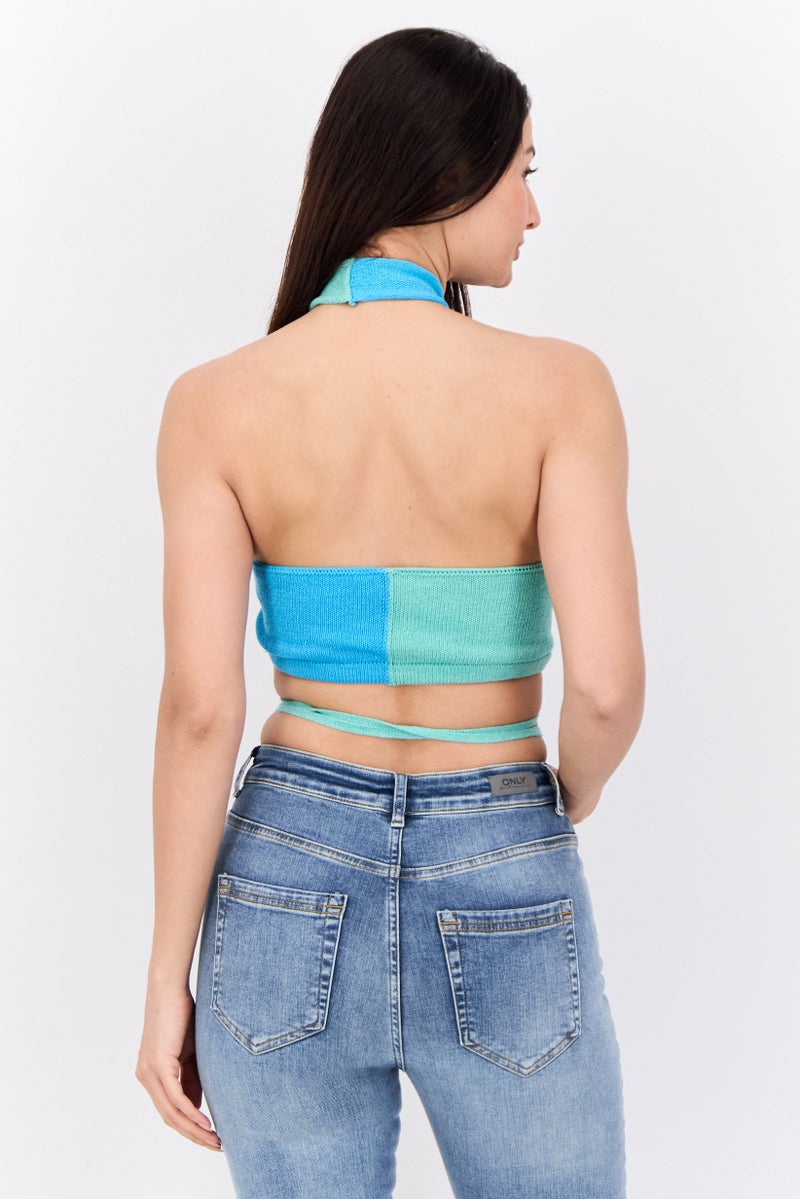 As You Women Halter Neck Sleeveless Knitted Tank Top, Multicolor - Image 3