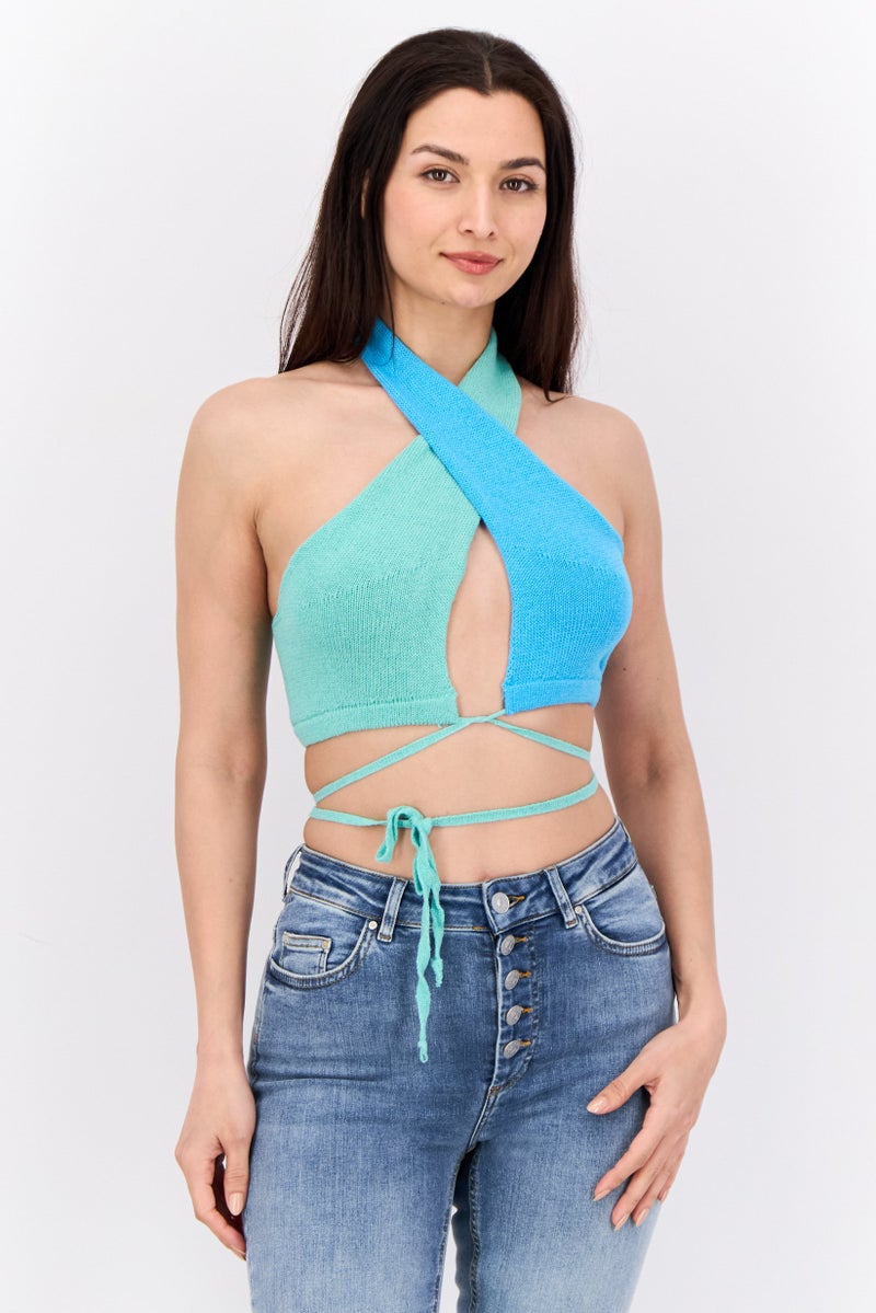 As You Women Halter Neck Sleeveless Knitted Tank Top, Multicolor - Image 1