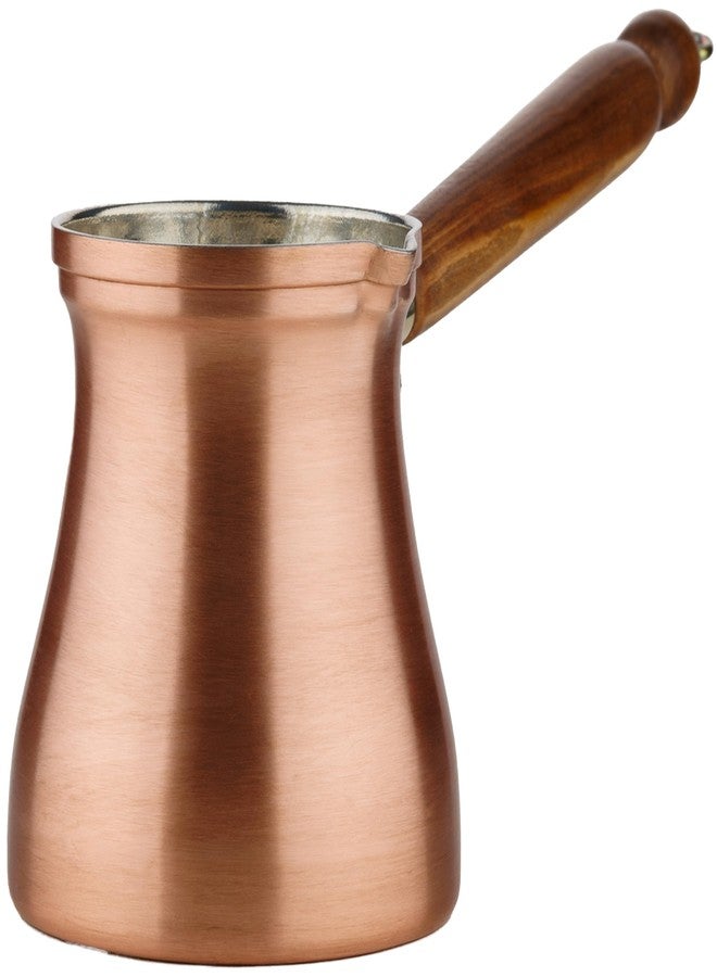 DEMMEX Large 15 fl oz Brushed Copper Turkish Coffee Pot, Cezve Ibrik Briki, Stovetop Greek Arabic Coffee Maker - 100% Handcrafted, Copper & Wooden Handle, Tin Lining (Copper, Serves 5-6) - Image 2