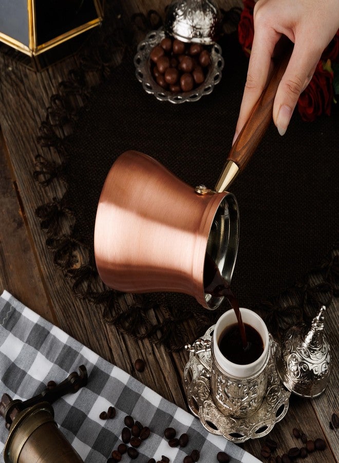 DEMMEX Large 15 fl oz Brushed Copper Turkish Coffee Pot, Cezve Ibrik Briki, Stovetop Greek Arabic Coffee Maker - 100% Handcrafted, Copper & Wooden Handle, Tin Lining (Copper, Serves 5-6) - Image 4