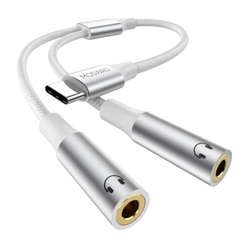 MOSWAG Type C to Dual 35mm Aux Headphone Jack Adapter Type C to Dual 35mm Aux Headphone Jack Adapter Compatible with Pixel 7 6 Pro 5 for Galaxy S23 S22 S21 Ultra Note 20 Ultra iPad Air MacBook - Image 1