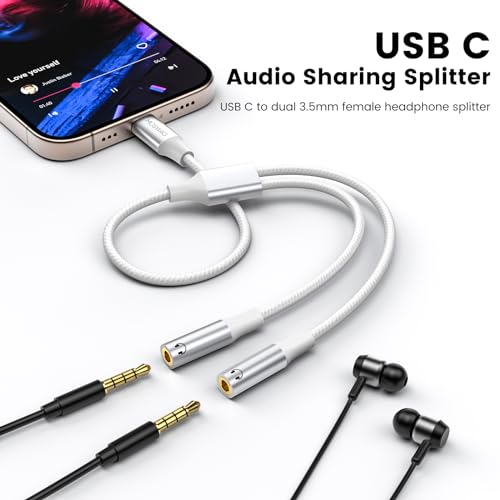 MOSWAG Type C to Dual 35mm Aux Headphone Jack Adapter Type C to Dual 35mm Aux Headphone Jack Adapter Compatible with Pixel 7 6 Pro 5 for Galaxy S23 S22 S21 Ultra Note 20 Ultra iPad Air MacBook - Image 3