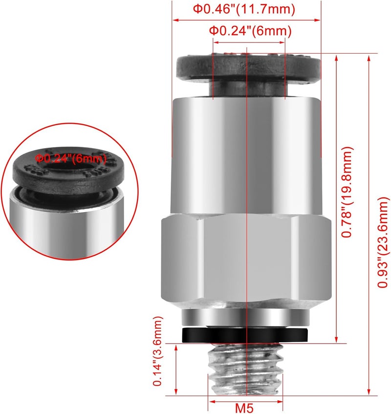 Heschen Quick Fittings PC6-M5 6mm Push-to-Connect Air Line Fittings Push In Joint Thread Male M5 Pneumatic Connector 10 Pcs - Image 2