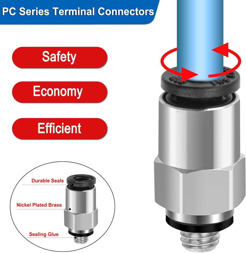 Heschen Quick Fittings PC6-M5 6mm Push-to-Connect Air Line Fittings Push In Joint Thread Male M5 Pneumatic Connector 10 Pcs - Image 4
