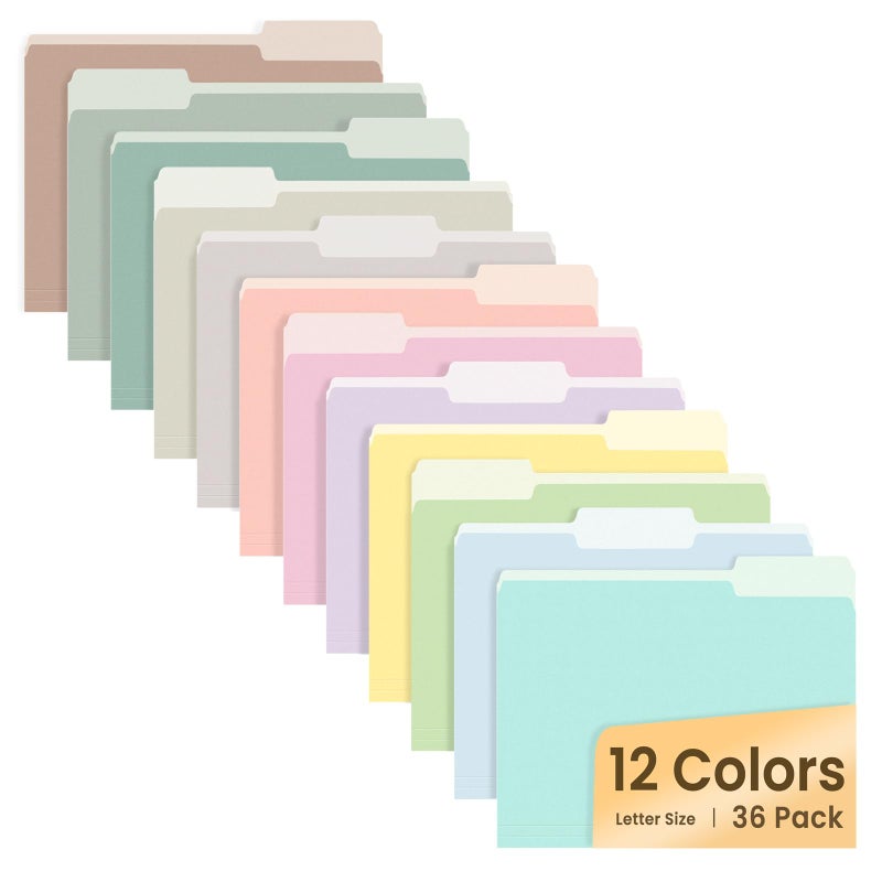 SUNEE File Folders, 36 Pack Manilla Folders 8.5 x 11, 12 Colors Folder Office Organization Home School Folders for Documents Files Paper - Image 1