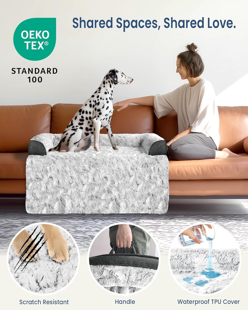 blunique Calming Extra Large Dog Bed for Couch, 45 x 37 inch Removable Couch Cover for Dogs Washable, Non-Slip Fluffy Plush Dog Sofa Mat for Furniture Protector - Grey - Image 3
