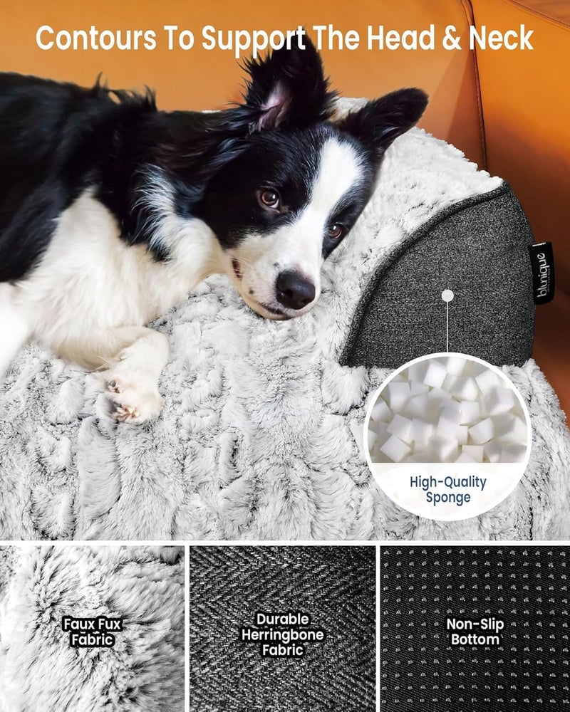 blunique Calming Extra Large Dog Bed for Couch, 45 x 37 inch Removable Couch Cover for Dogs Washable, Non-Slip Fluffy Plush Dog Sofa Mat for Furniture Protector - Grey - Image 2