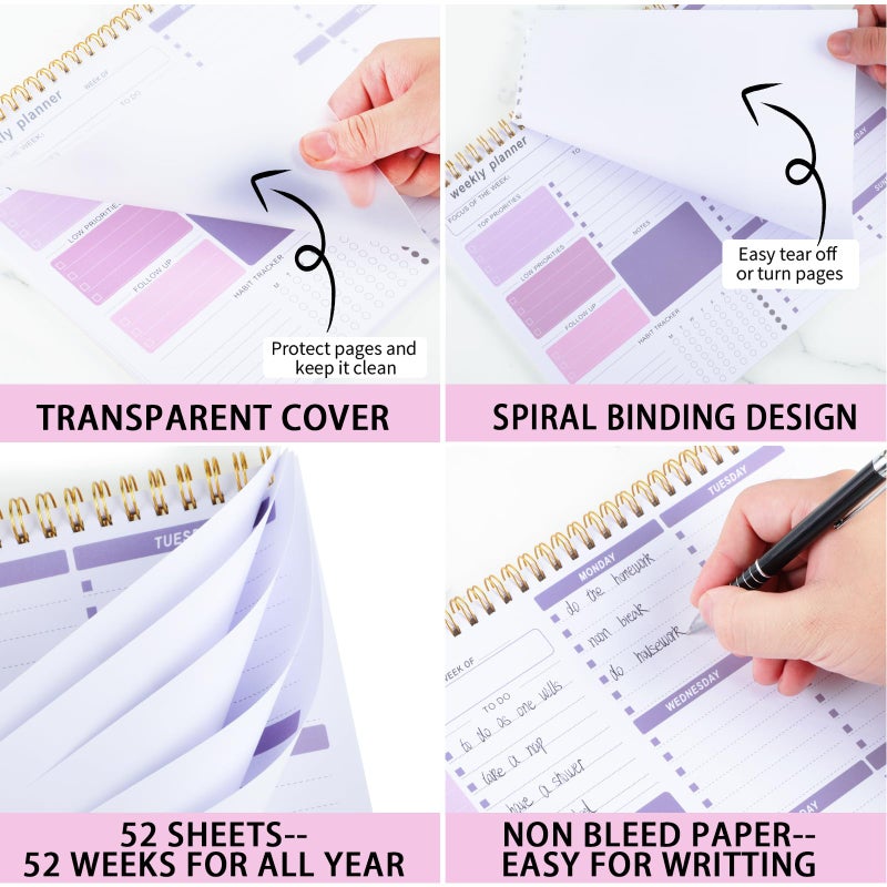 Thboxes Weekly To Do List Notepad, 8.5''x11'' Weekly Desk Planner with 52 Tear Off Sheets Undated Weekly Planner Habit Tracker & Productivity Organizer for Home School and Work, Purple - Image 4