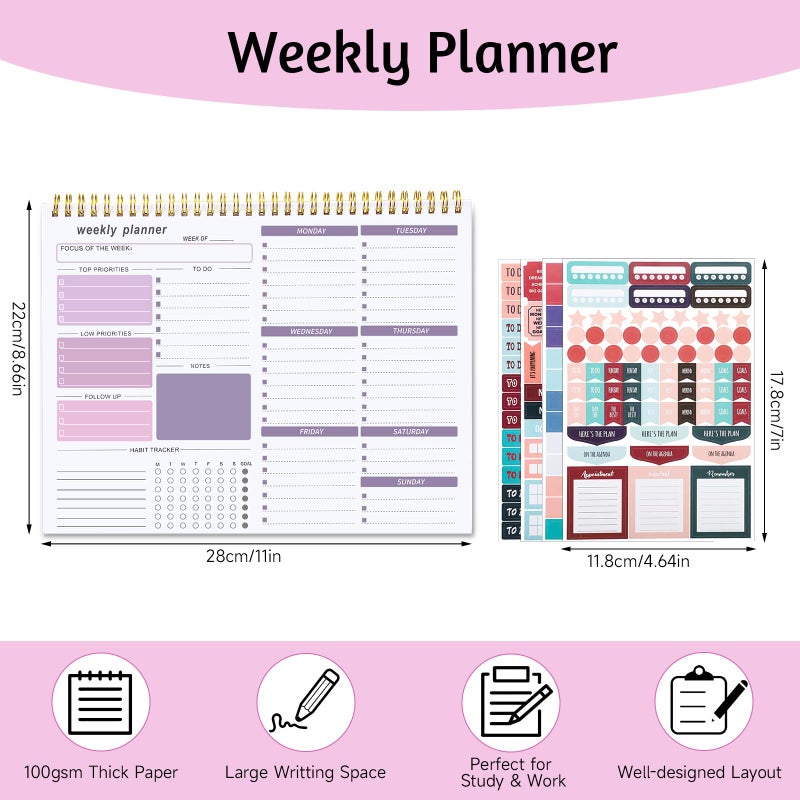 Thboxes Weekly To Do List Notepad, 8.5''x11'' Weekly Desk Planner with 52 Tear Off Sheets Undated Weekly Planner Habit Tracker & Productivity Organizer for Home School and Work, Purple - Image 2