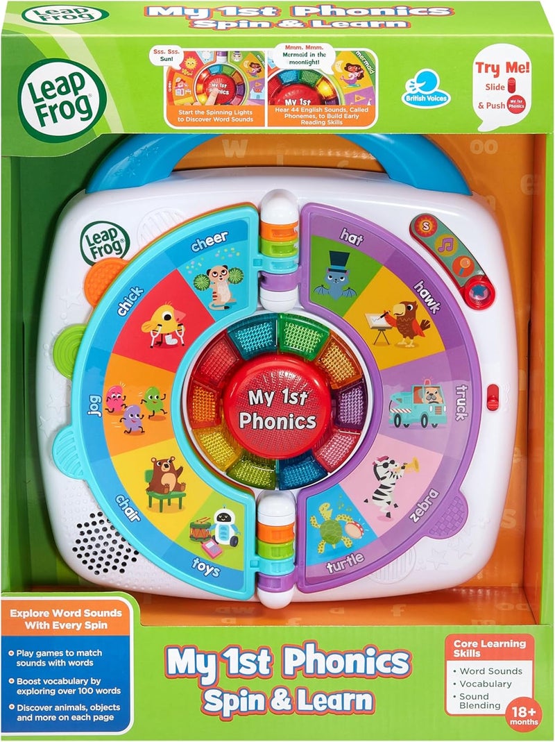 ليب فروغ LeapFrog My 1st Phonics: Spin & Learn، لعبة تعليمية مع 10 أزرار مضيئة، أكثر من 100 كلمة، 4 أوضاع و44 صوتًا لفظيًا، هدية تفاعلية ممتعة للأعمار 18 و24 شهرًا فأكثر، النسخة الإنجليزية - Image 3