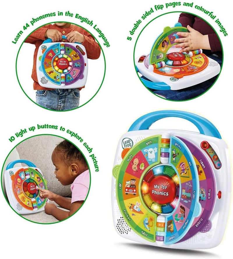 ليب فروغ LeapFrog My 1st Phonics: Spin & Learn، لعبة تعليمية مع 10 أزرار مضيئة، أكثر من 100 كلمة، 4 أوضاع و44 صوتًا لفظيًا، هدية تفاعلية ممتعة للأعمار 18 و24 شهرًا فأكثر، النسخة الإنجليزية - Image 2