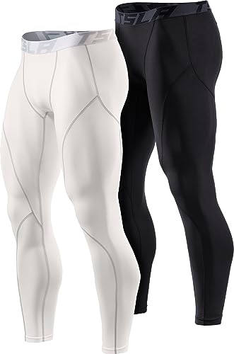 TSLA Men's Thermal Compression Pants, Athletic Sports Leggings & Running Tights, Wintergear Base Layer Bottoms, 2pack Tights Black/White, Large - Image 1