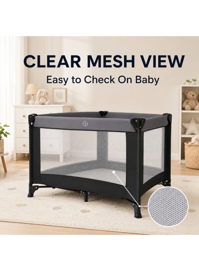 Gogoya Baby Travel Crib Playpen, with 4 Mesh Side Windows,Breathable Foldable Sleeping & Playing Cot Crib,Dark Grey - Image 3