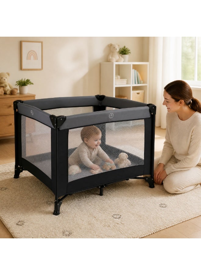 Gogoya Baby Travel Crib Playpen, with 4 Mesh Side Windows,Breathable Foldable Sleeping & Playing Cot Crib,Dark Grey - Image 4