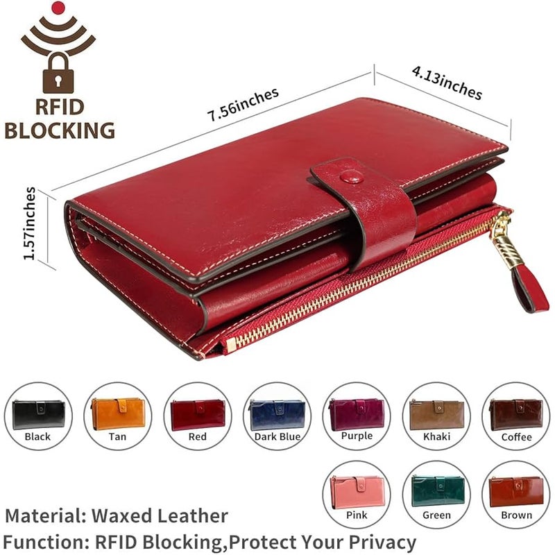ITSLIFE Women's RFID Blocking Large Capacity Luxury Wax Genuine Leather Clutch Wallet Card Holder Organizer Ladies Purse - Image 5
