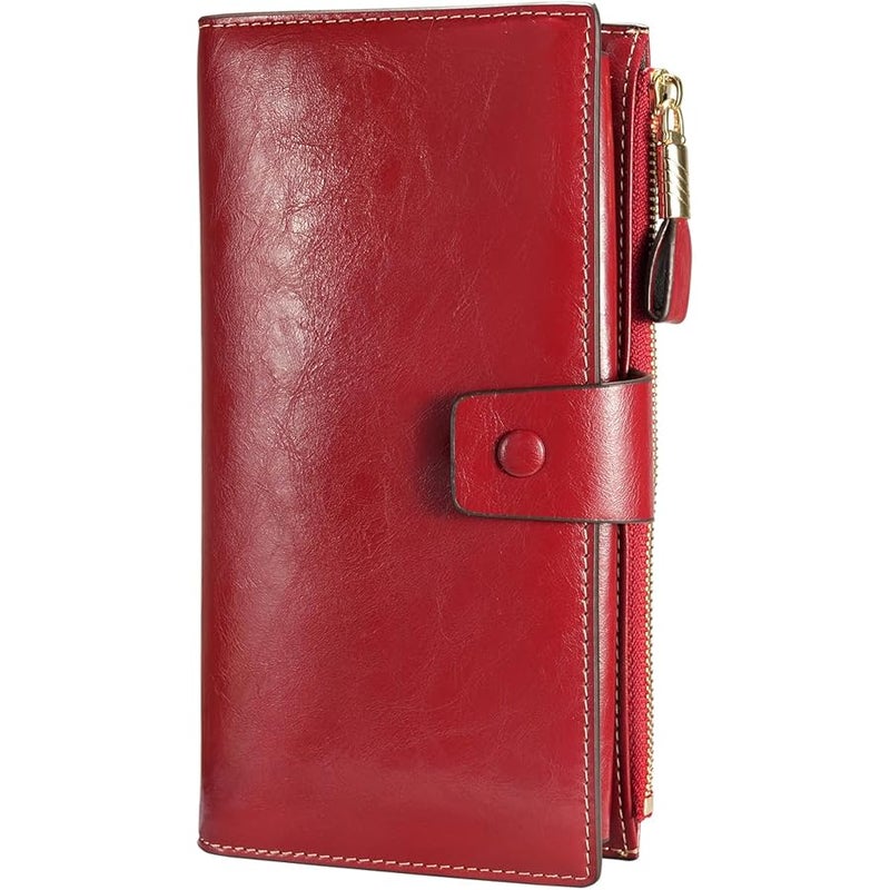 ITSLIFE Women's RFID Blocking Large Capacity Luxury Wax Genuine Leather Clutch Wallet Card Holder Organizer Ladies Purse - Image 1